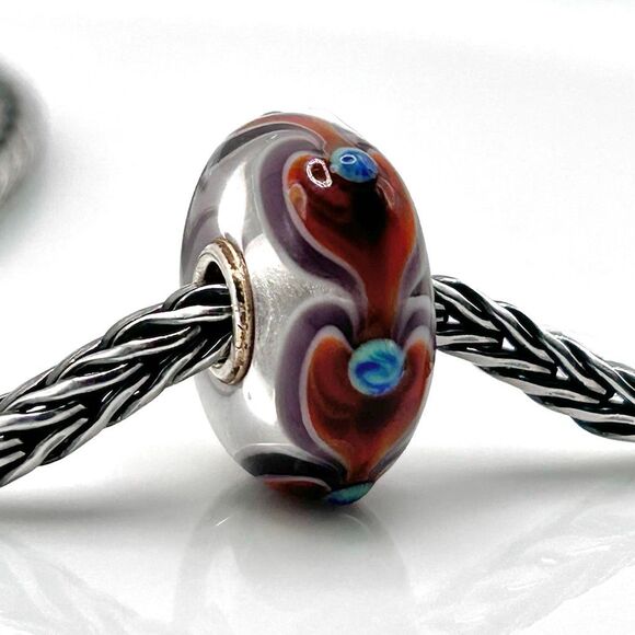 TROLLBEADS Heart Trail Unique w Buds LAA 925S NEW! Red-Orange, Turquoise & Plum - Picture 1 of 6